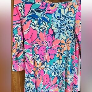 Lilly Pulitzer Pink and Orange Sundress 3/4 Sleeve Bateau Neckline